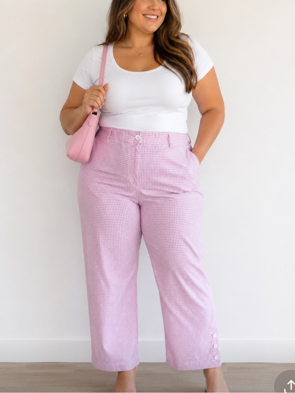 Talbots perfect crop pink and white gingham checked summer pants size 16